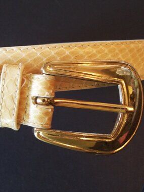 Vintage Genuine Snake Skin Ladies Belt, Pale Yellow Beige, L Taiwan